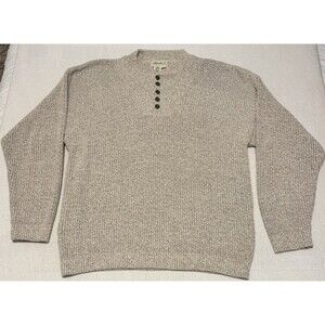 Eddie Bauer Sweater Mens XL Beige Henley Pullover Vintage USA Grandpacore